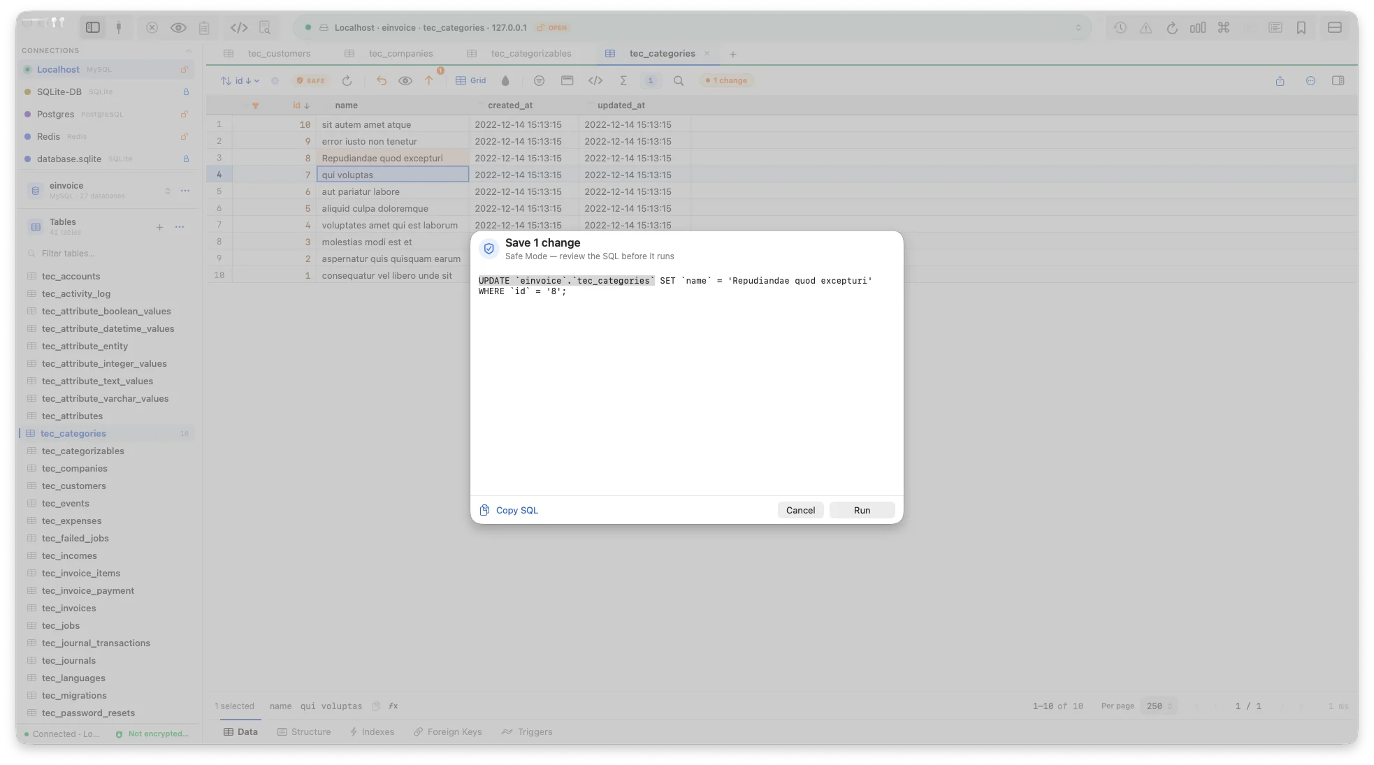 Querly Safe Mode previewing a change